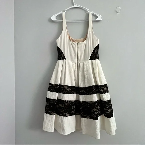 ABS Fit & Flare Ivory and Black Lace Cocktail Dress Size 6 - Picture 9 of 16